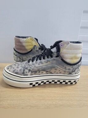 Vans | Leopard Print Checkerboard Platform Sneakers with Yellow & Purple Accents